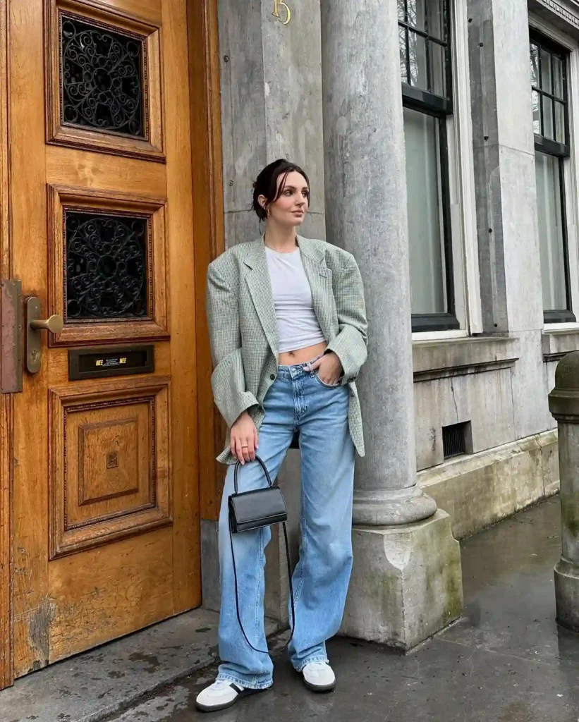 Oversized Blazer with Baggy Jeans Adidas Samba Summer Outfit