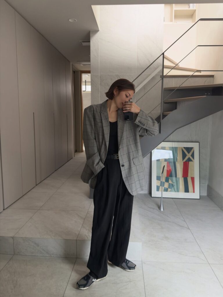 Checked Blazer with Black Trousers and New Balance 204L
