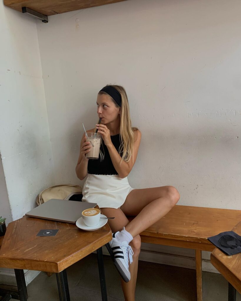 Black Tank Top with White Mini Skirt Adidas Samba Summer Outfit