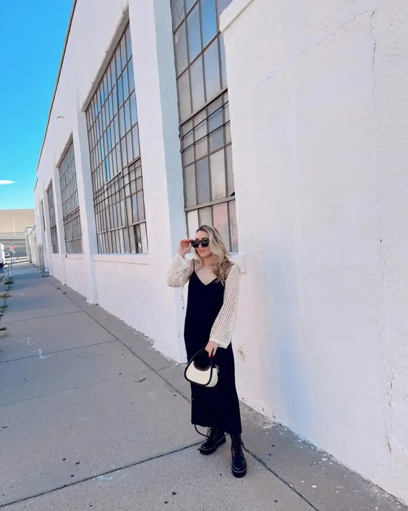 Effortless Black Dress with Combat Boots Summer Outfit