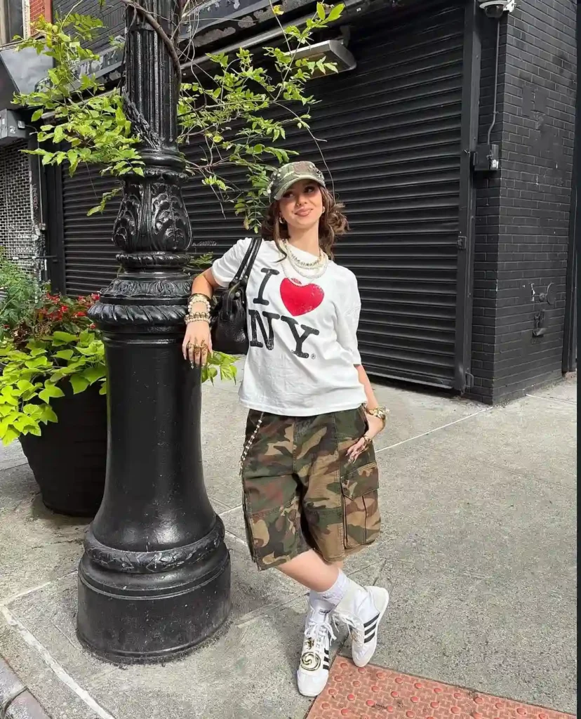 Graphic Tee with Camo Shorts Adidas Samba Summer Outfit
