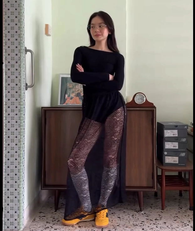 Black Sheer Pants with Fitted Top New Balance RC42 Outfit