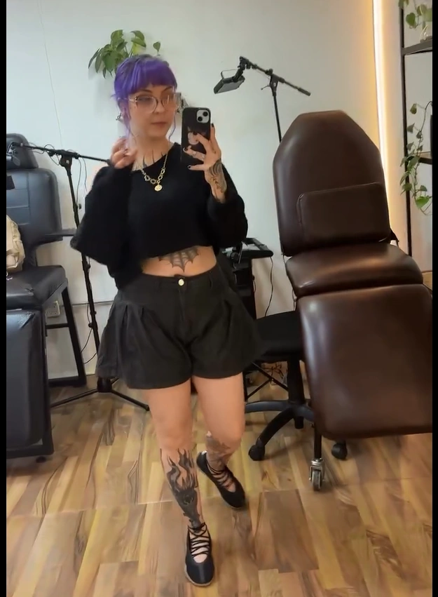 Black Crop Top with Mini Skirt and Ballet Shoes