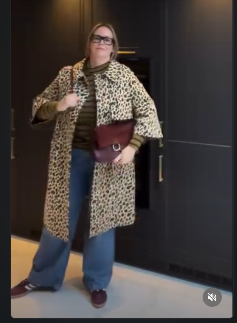 Burgundy Samba with Leopard Coat and Wide Jeans Outfit