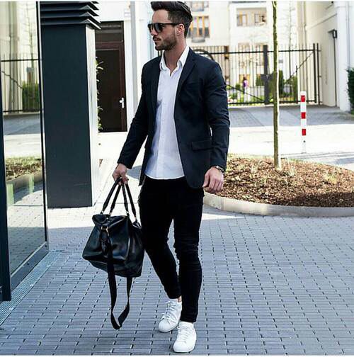 Black Blazer with White Sneakers Smart Casual Outfit