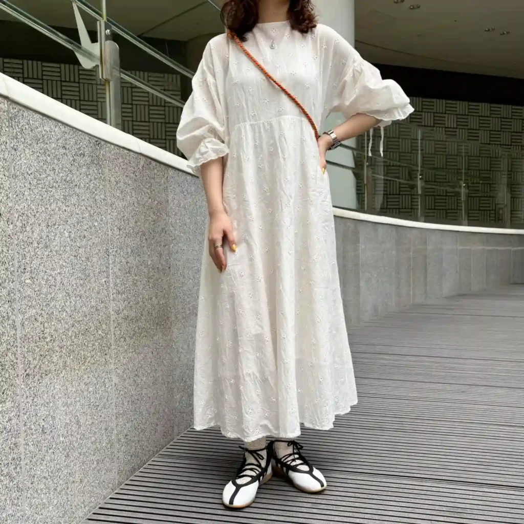 White Midi Dress with Ballet Shoes