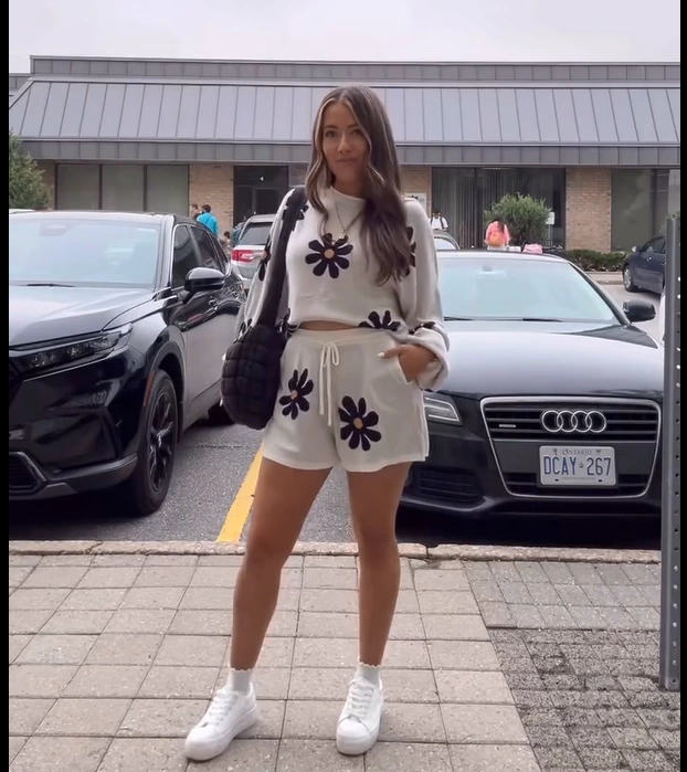 Floral Lounge Set with White Platform Sneakers