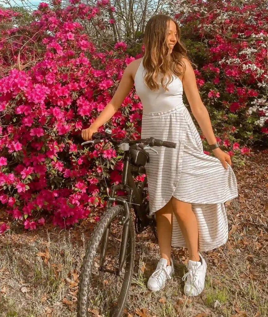 White Tank Top with Striped Midi Skirt and White Sneakers
