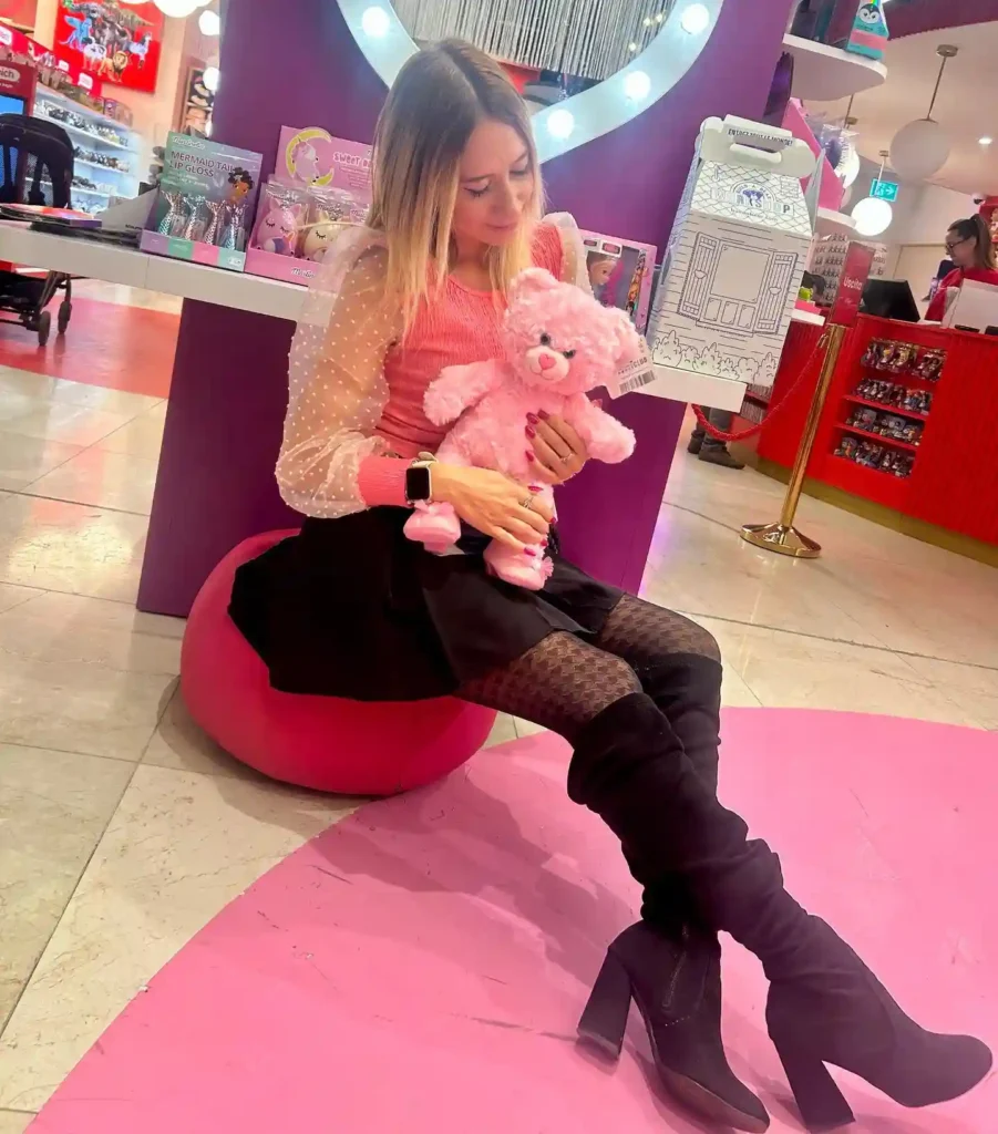 Pink Sheer Sleeve Top with Mini Skirt and Heeled Boots