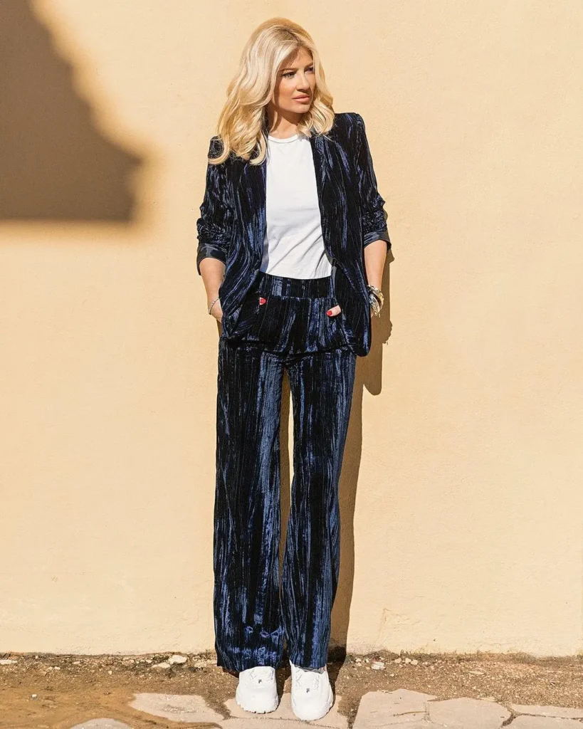 Velvet Co-Ord Set with White Chunky Sneakers