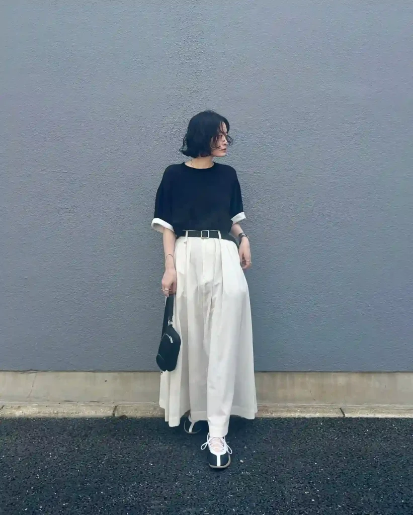 Black Tee with Wide-Leg Pants and Ballet Shoes