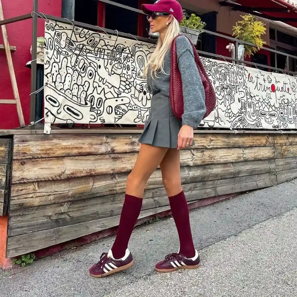 Burgundy Samba with Pleated Skirt Outfit