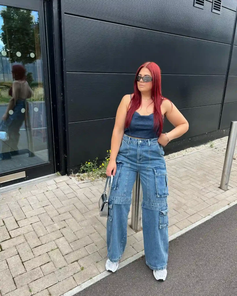 Denim Cami with Cargo Jeans and New Balance 530 Style