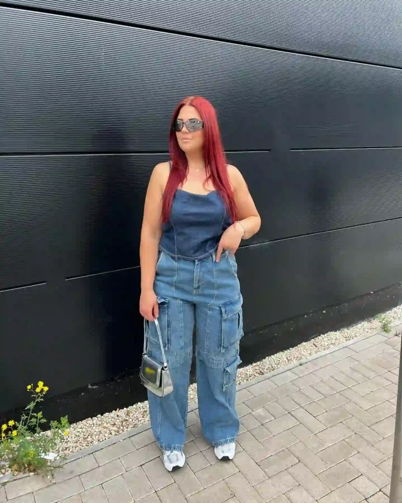 Denim Cami Top with Cargo Jeans and New Balance 530 Outfit