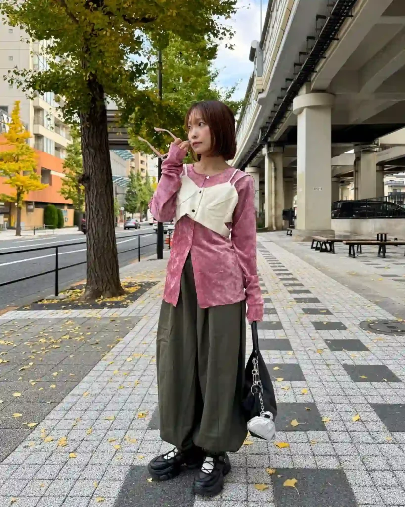 Pink Velvet Top with Wide-Leg Pants Ballet Sneakers Outfit