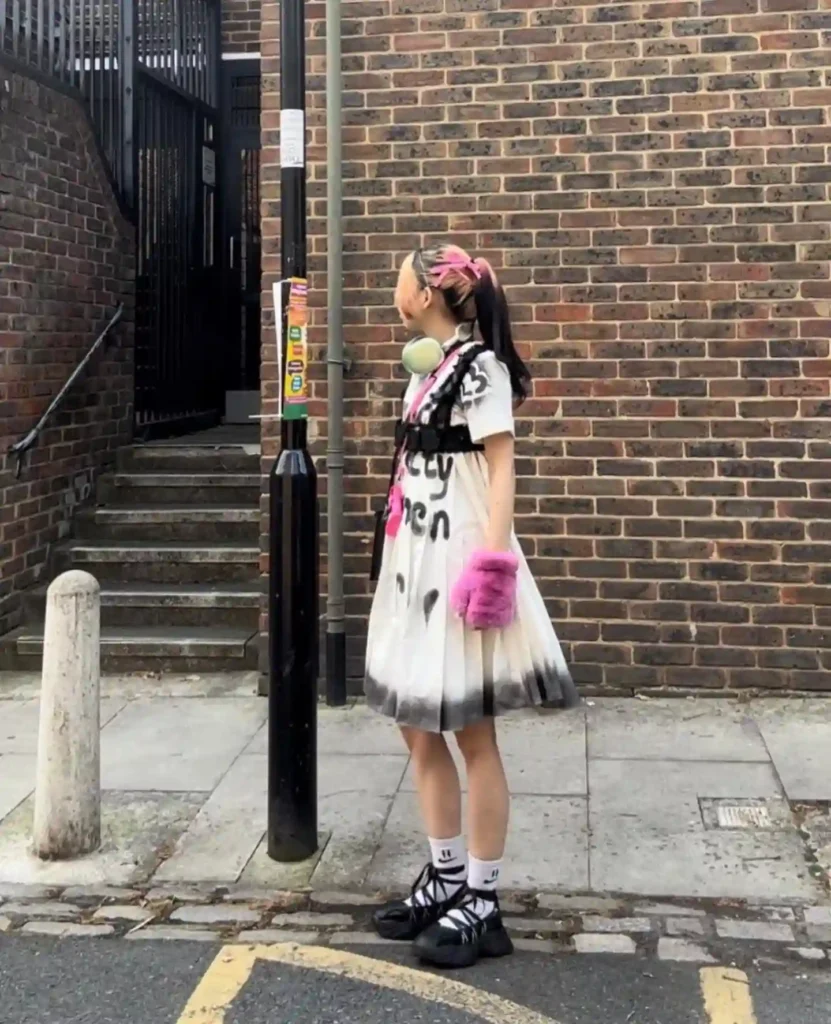 Graphic Dress with Chunky Ballet Sneakers Outfit