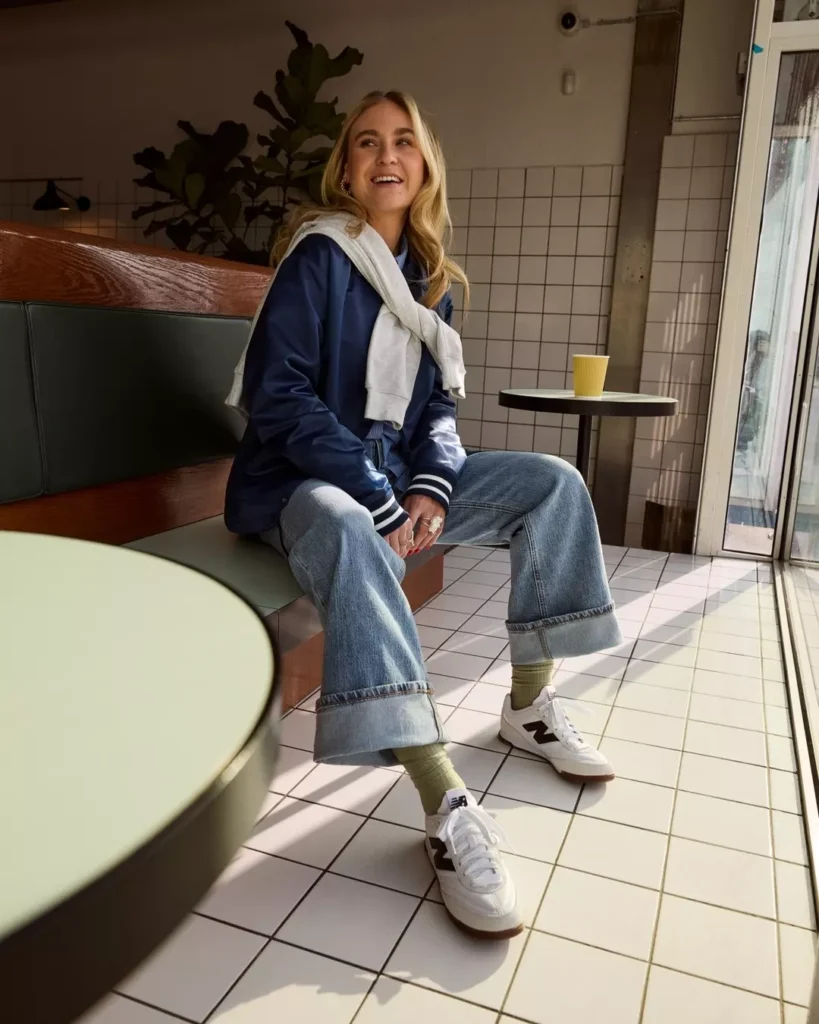 Navy Jacket with Cuffed Jeans New Balance RC42 Outfit