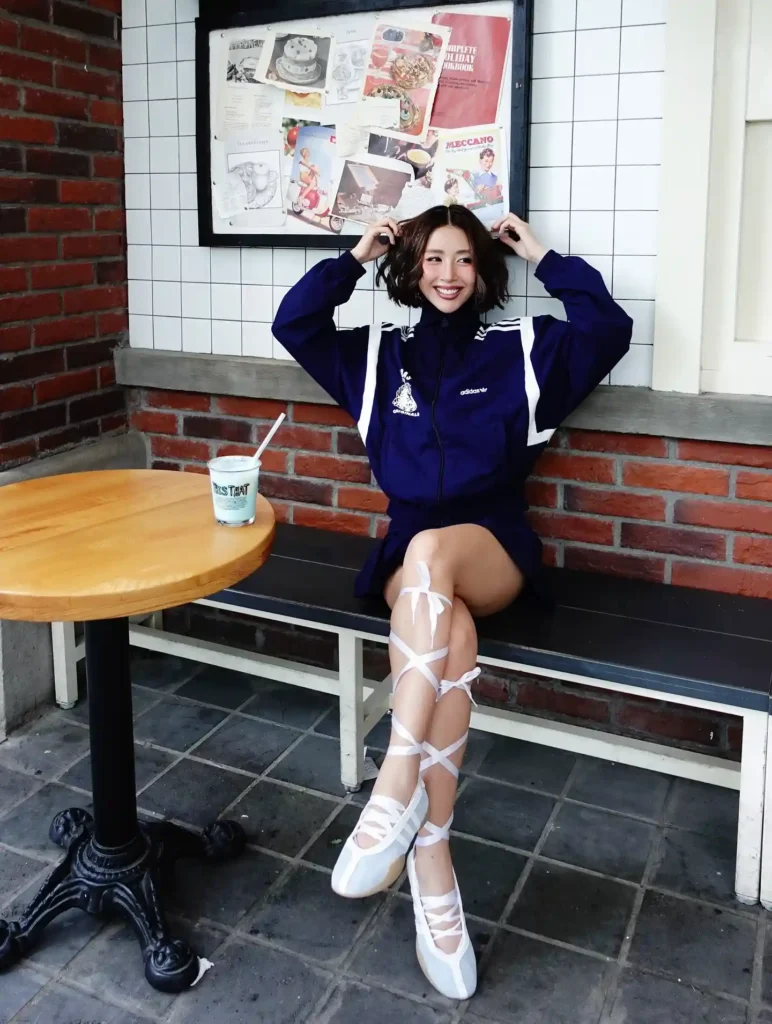 Track Jacket with Mini Skirt and Ballet Shoes