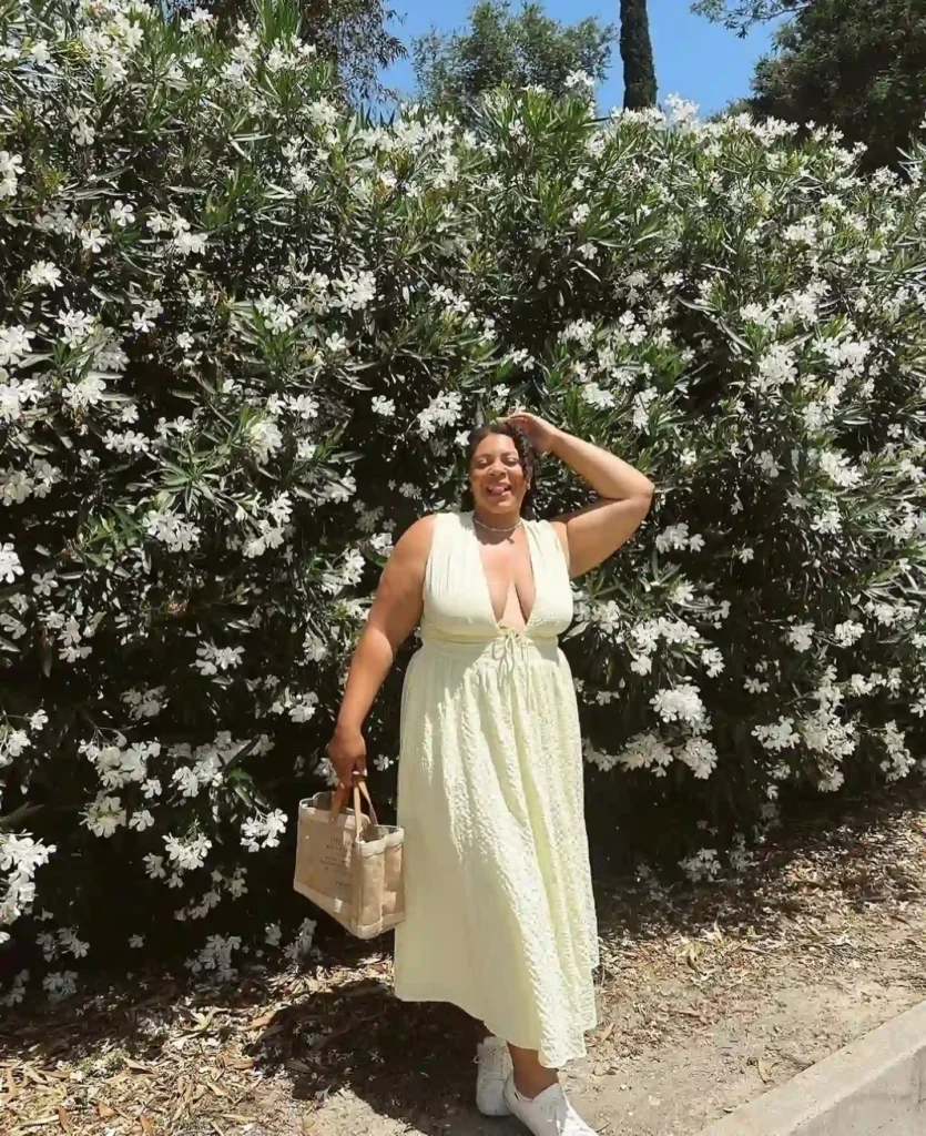 Cream Maxi Dress with White Sneakers
