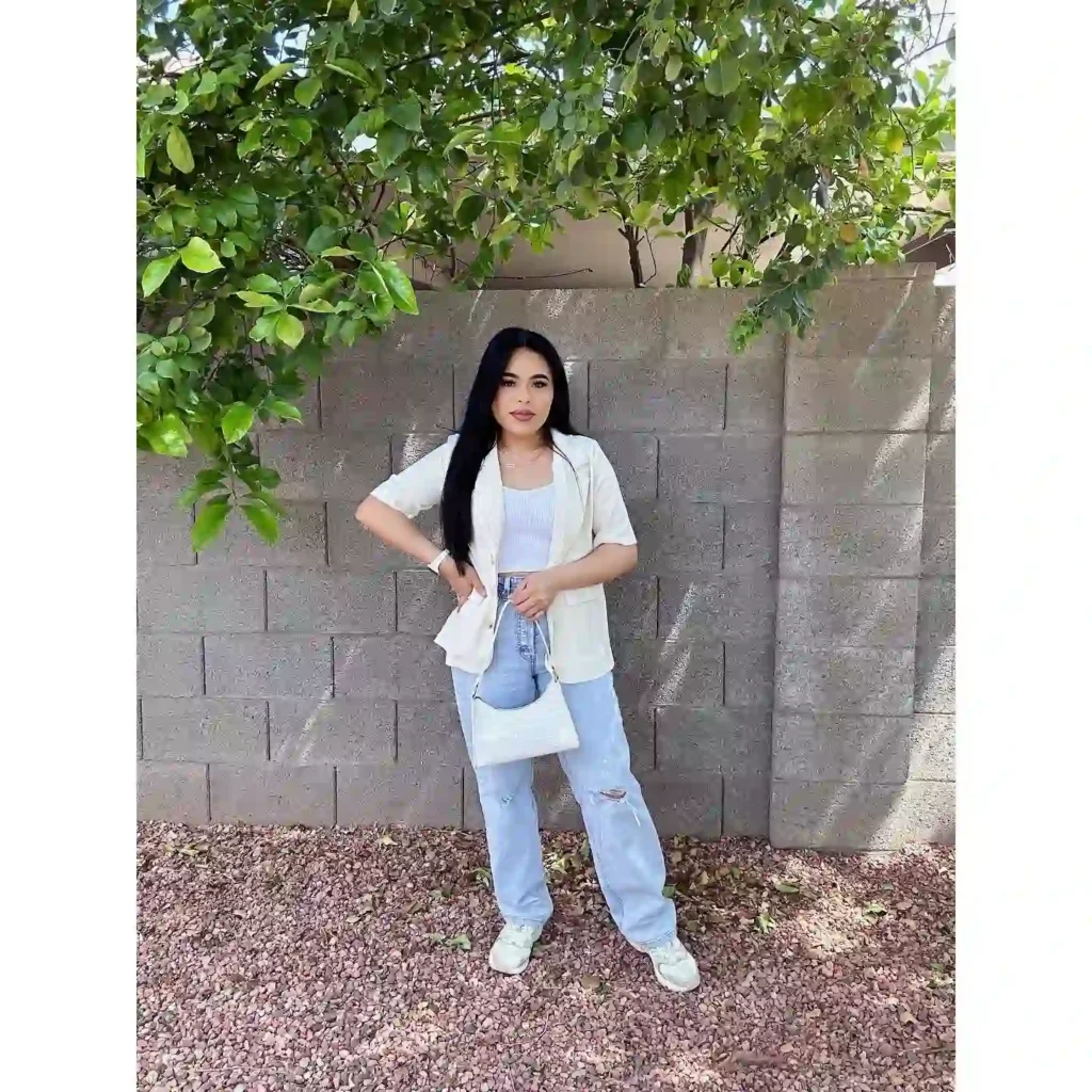Cream Blazer with Ripped Jeans and New Balance 530 Outfit