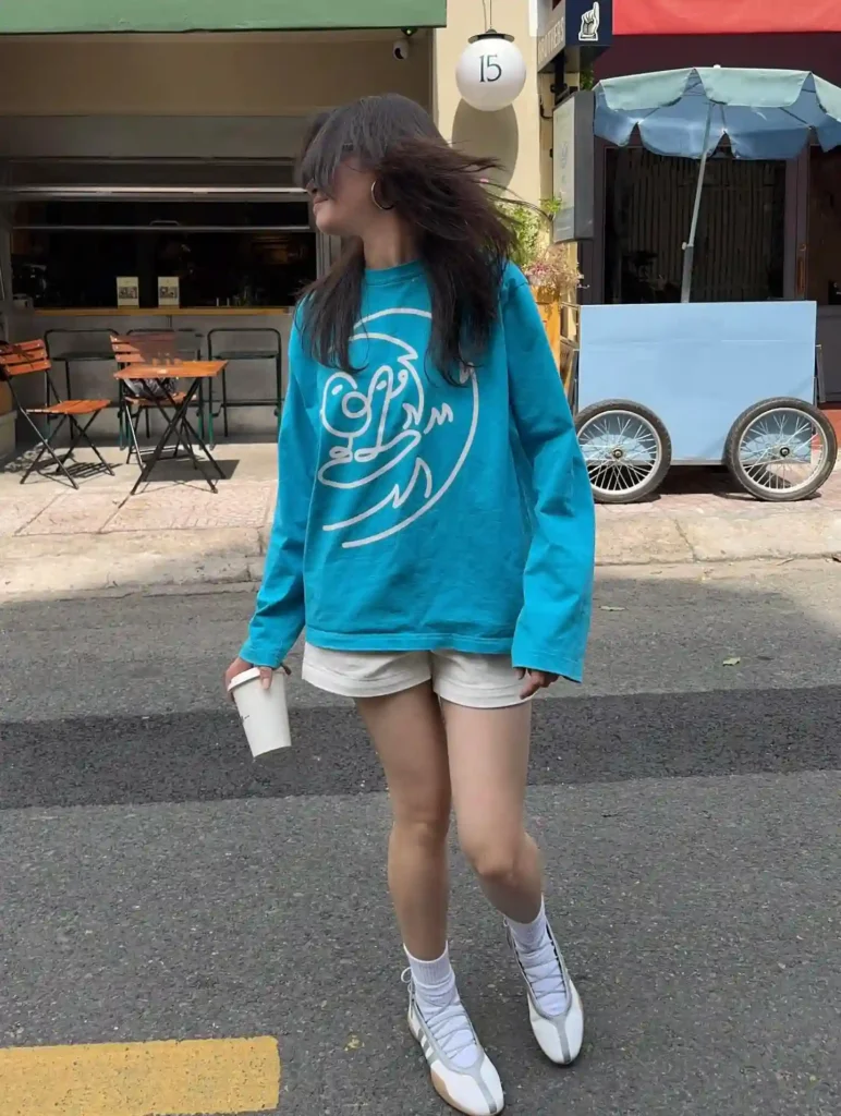 Oversized Tee with Shorts and Ballet Shoes