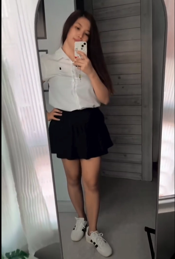 White Polo Shirt with Black Mini Skirt Adidas Barreda Outfit