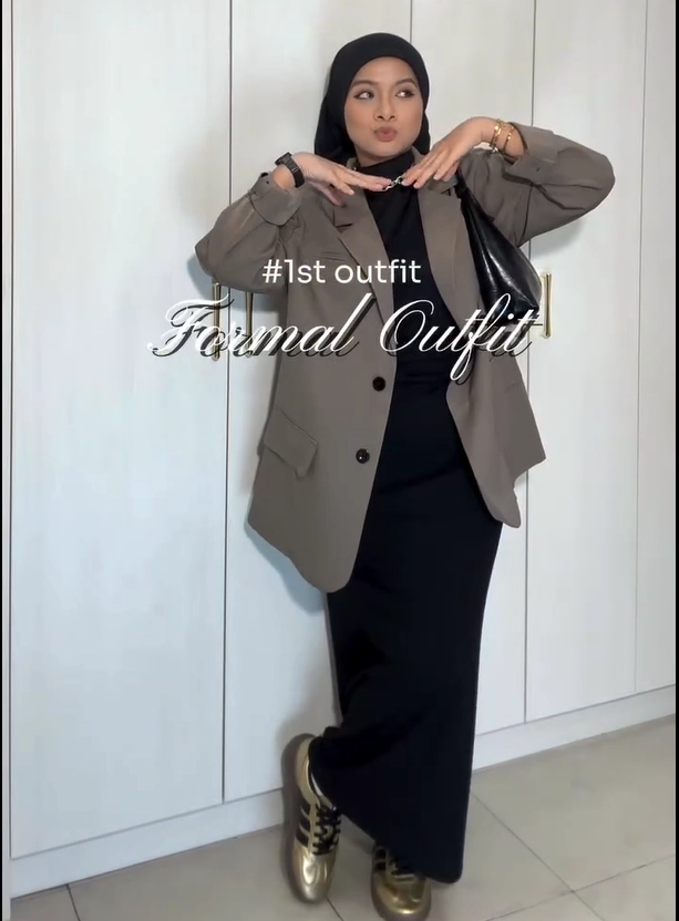 Taupe Blazer with Black Maxi Dress Adidas Barreda Outfit