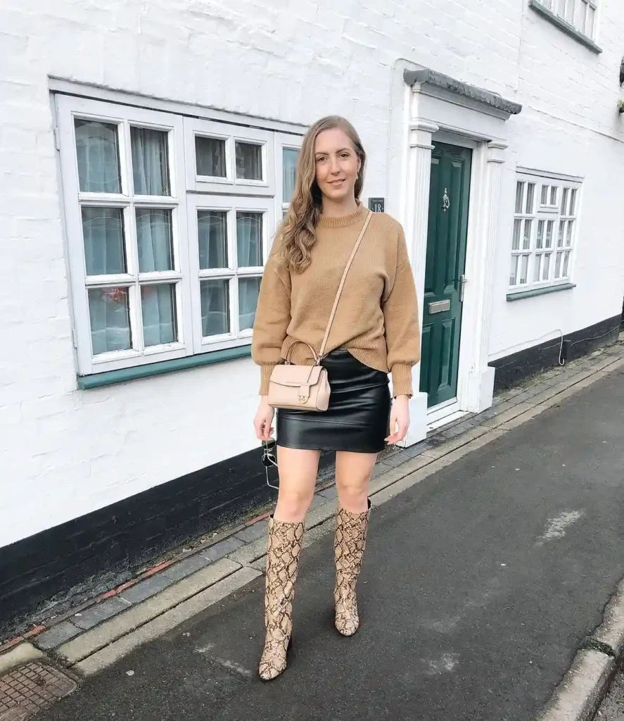 Camel Sweater with Snakeskin Boots Fall Outfit for Work