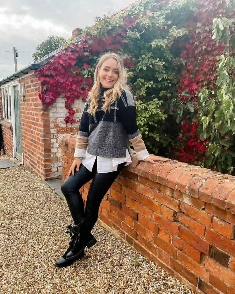 Color Block Sweater with Combat Boots Fall Outfit