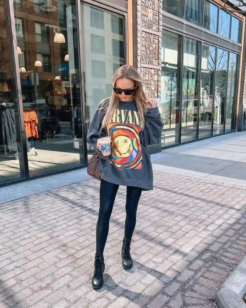 Oversized Graphic Sweatshirt with Combat Boots Fall Outfit