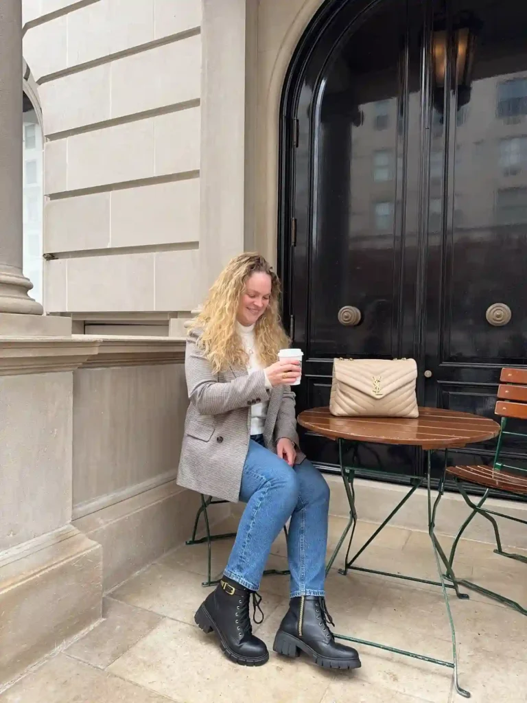Checked Blazer with Jeans and Combat Boots Fall Outfit