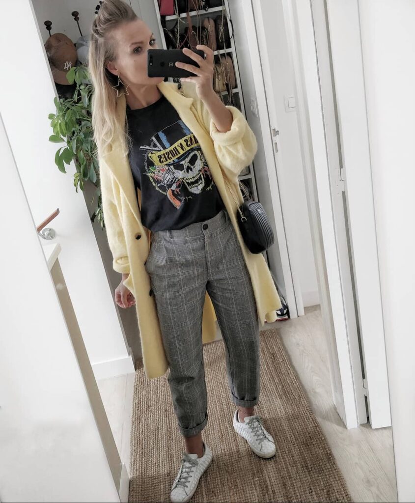 Graphic Tee with Plaid Trousers Golden Goose Fall Outfit