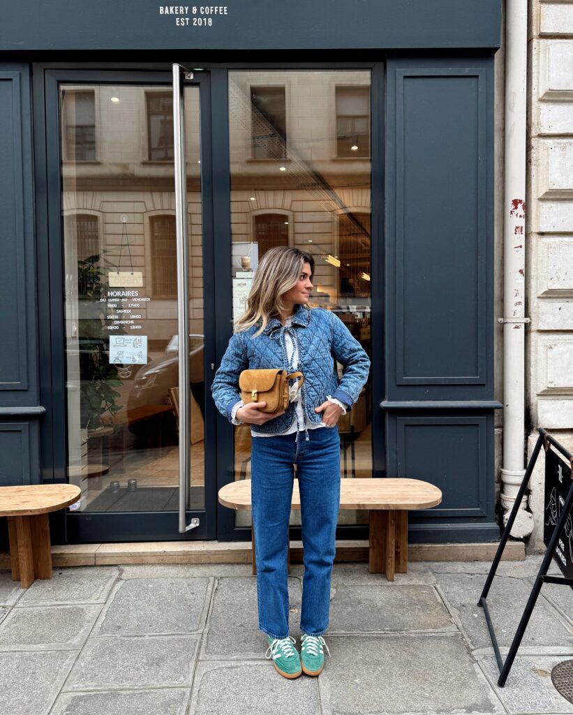 Quilted Denim Jacket with Straight-Leg Jeans Adidas Spezial Outfit