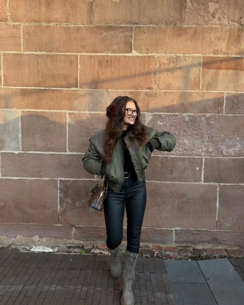 Olive Bomber Jacket with Combat Boots Fall Outfit