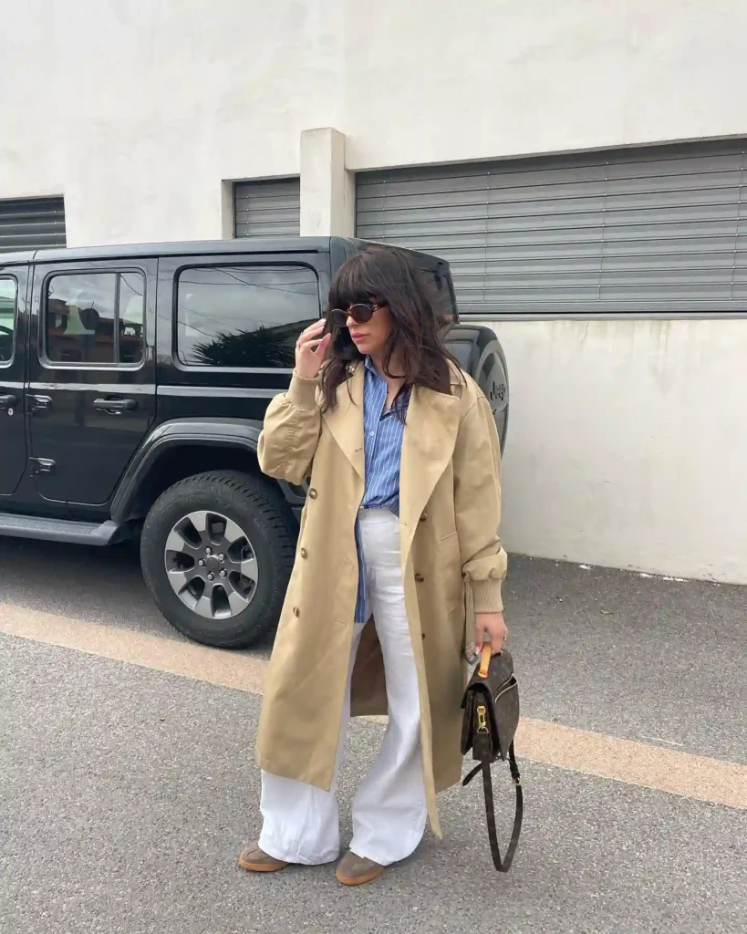 Trench Coat with White Jeans Adidas Spezial Outfit