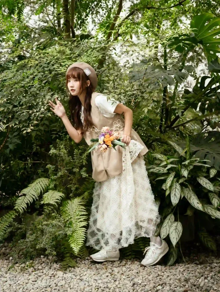 Beige Embroidered Vest with Lace Maxi Skirt Outfit