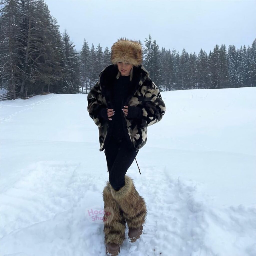 Camo Fur Coat with Fur Hat and Matching Boots