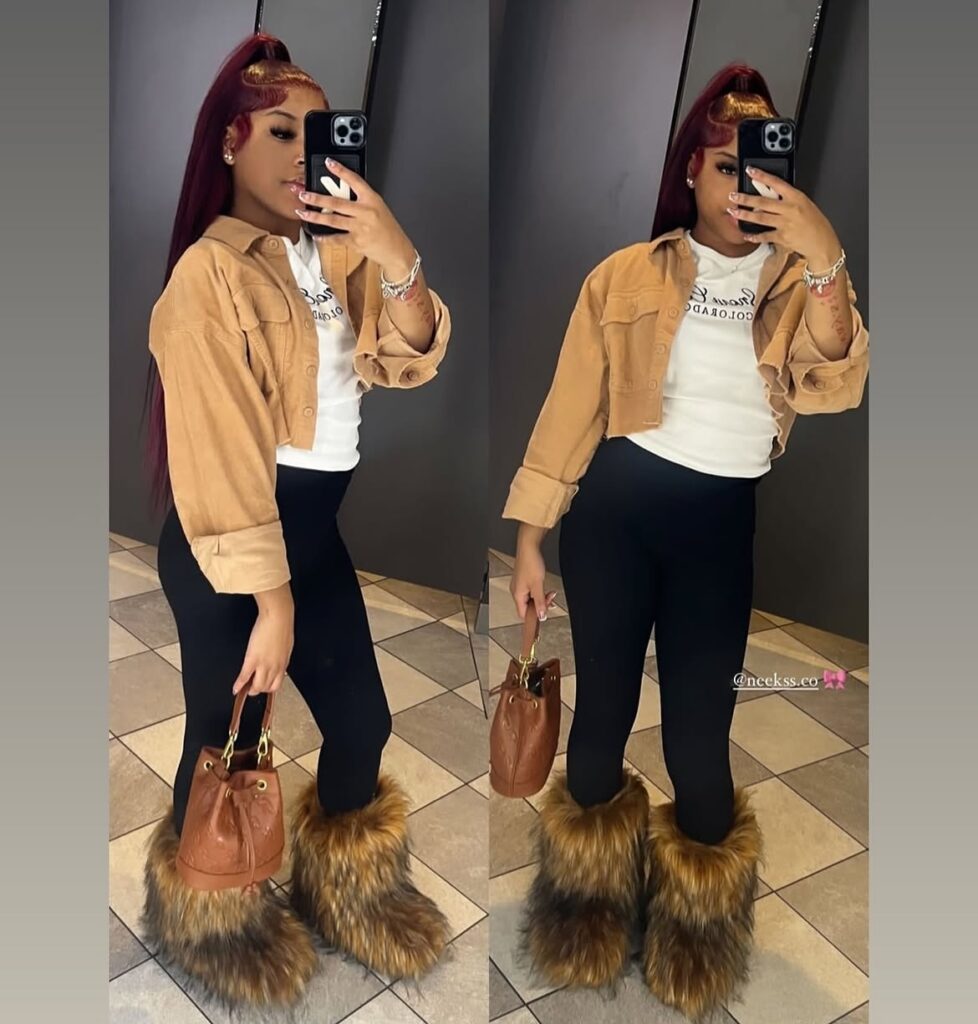 Corduroy Jacket with Leggings and Foxy Brown Boots