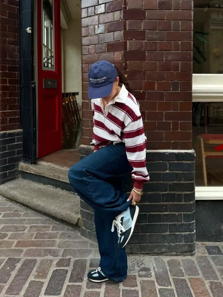 Striped Rugby Shirt with Baggy Jeans Outfit