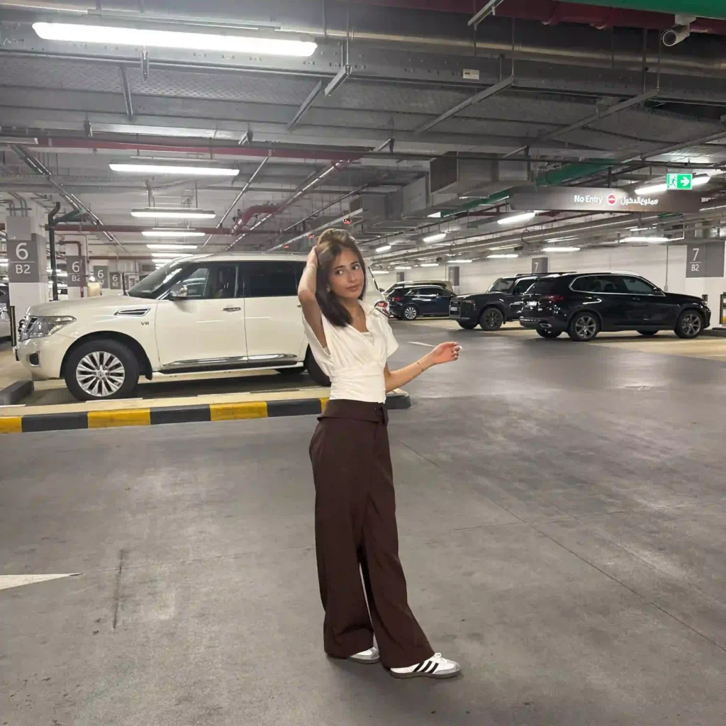 White Wrap Top with Brown Wide-Leg Pants