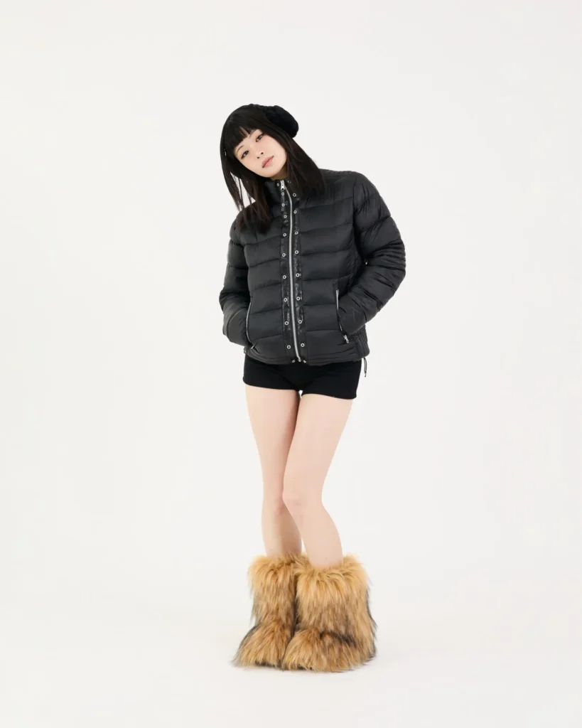 Puffer Jacket with Bike Shorts and Foxy Brown Boots