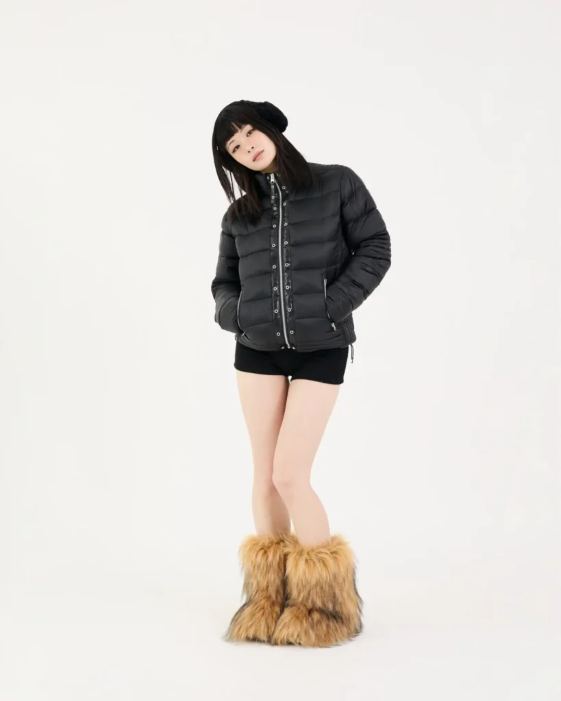 Black Puffer and Shorts with Tan Fur Boots