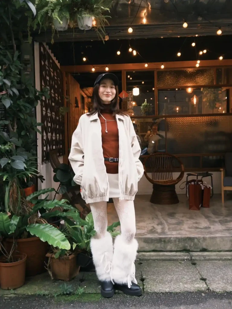Oversized Corduroy Jacket with Fluffy Furry Boots Winter Outfit