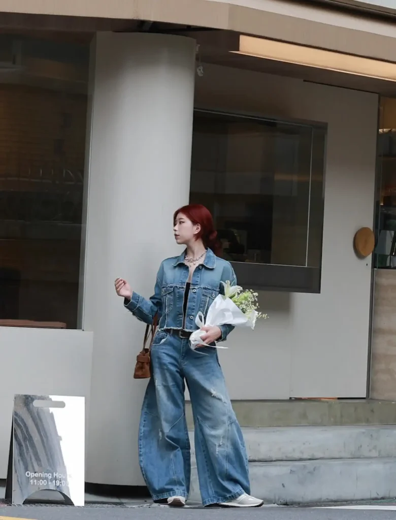 Denim Jacket with Baggy Wide-Leg Jeans Outfit