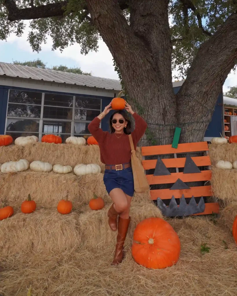 Rust Sweater with Cognac Knee High Boots Halloween Outfit