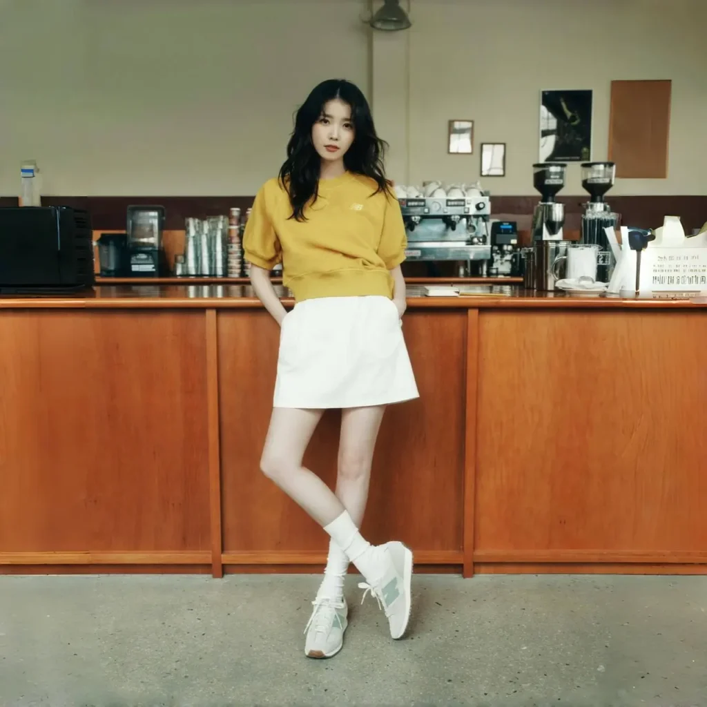 Yellow Sweatshirt with White Mini Skirt Outfit
