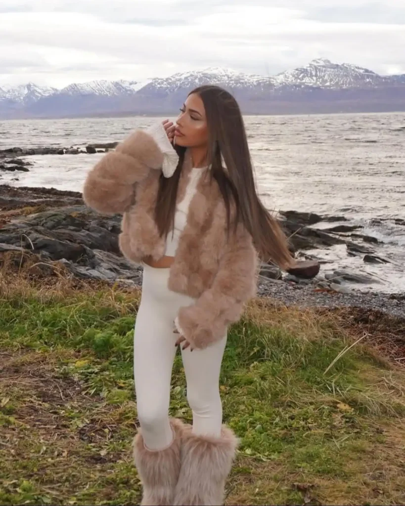 Cropped Faux Fur Jacket with Matching Furry Boots Winter Outfit