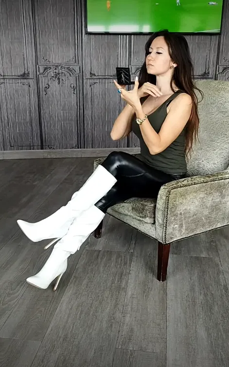 Leather Leggings with White Knee High Boots Outfit