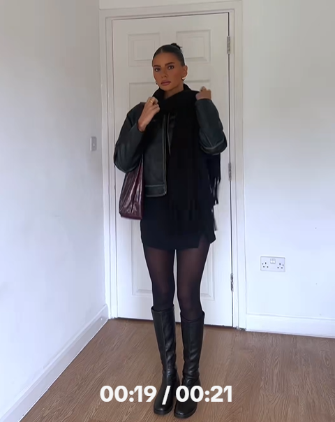 Leather Jacket and Scarf with Knee High Boots