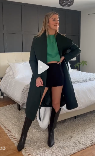 Long Coat and Mini Skirt with Black Cowboy Boots